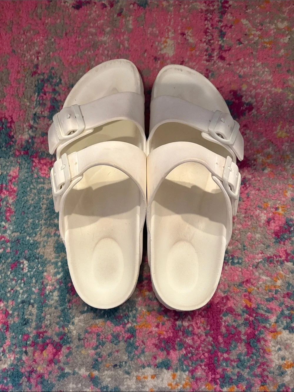 Birkenstock White Dual-Buckle Slide Sandals